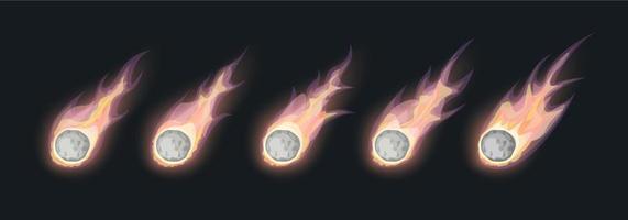 Cartoon Color Asteroid or Comet Animation Set. Vector