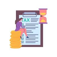 Cartoon Color Character Woman and Taxes and Fees Paying Concept. Vector