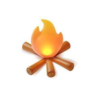 3d Bonfire Plasticine Cartoon Style Isolated on a White Background. Vector illustration of Campfire and Firewood