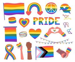 Cartoon Different Pride Lgbt Symbols Set. Vector