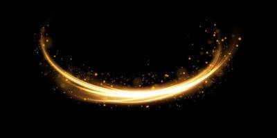 Abstract light lines of motion and speed in golden color. Light everyday glowing effect. semicircular wave, light trail curve swirl vector