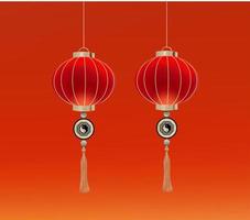 Realistic Detailed 3d Hanging Red Paper Lantern Set. Vector