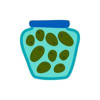 Cartoon Color Pickled Olives in Jar Icon. Vector