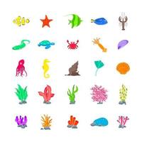 Cartoon Color Different Sea Creature Big Set. Vector