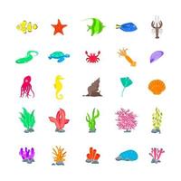 Cartoon Color Different Sea Creature Big Set. Vector