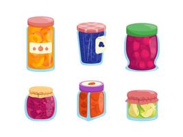 Cartoon Color Different Berries Jams Set. Vector