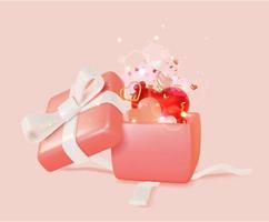 3d Heart Box Valentines Day Concept Plasticine Cartoon Style. Vector