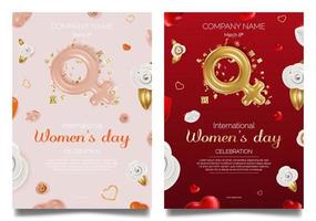 3d International Womens Day Concept Banner Poster Set Plasticine Cartoon Style. Vector