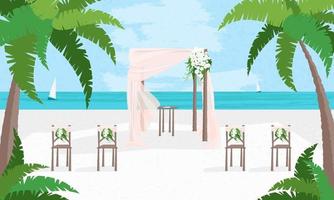 Cartoon Color Beach with Wedding Arch Landscape Scene Concept. Vector