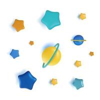 3d Cosmos Concept Element Set Plasticine Cartoon Style. Vector