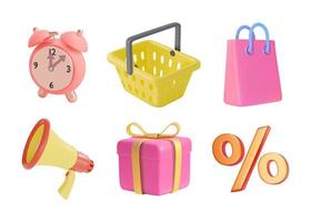 3d Shopping Icon Set Plasticine Cartoon Style. Vector