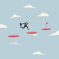 Businessman jumping to the next target in the sky, advancement in career or business concept vector