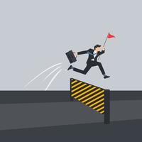 Businessman jumping on the obstacle. Survive and success overcoming obstacles in business or career concept vector