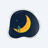 hombre sentado en el Luna diseño vector ilustración