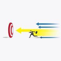 Businessman running  to the hole of target with arrows forward direction . Pursuit of career and business success illustration vector