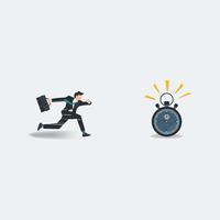 Businessman running with stopwatch illustration. Deadline, effective and efficient working concept vector