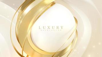 Luxury background with circle frame elements and gold ribbons with bokeh decorations and sparkling lights. Vector illustration.