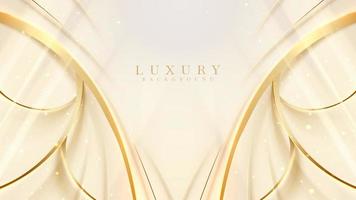 Luxury cream color background with golden line elements and curve light effect decoration and bokeh. vector