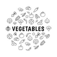 Vegetables Round Design Template Thin Line Icon Concept. Vector