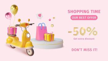 3d Sale Shopping Time Ads Banner Concept Poster Card. Vector