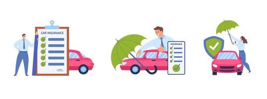 Cartoon Color Characters People and Auto Insurance Concept. Vector