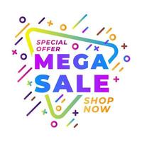 Mega Sale banner template. Inside it reads Flash Sale, Special Offer and Get Extra Discount with decorations full color gradations and abstract backgrounds vector