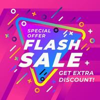 Flash Sale banner template. Inside it reads Flash Sale, Special Offer and Get Extra Discount with decorations full color gradations and abstract backgrounds. Pop style posters and banners vector