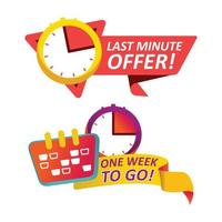 Set two countdown banner collection sales with the text last minute offer and one week to go vector