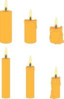 Collection of thin and thick wax candles at different stages of combustion vector illustration