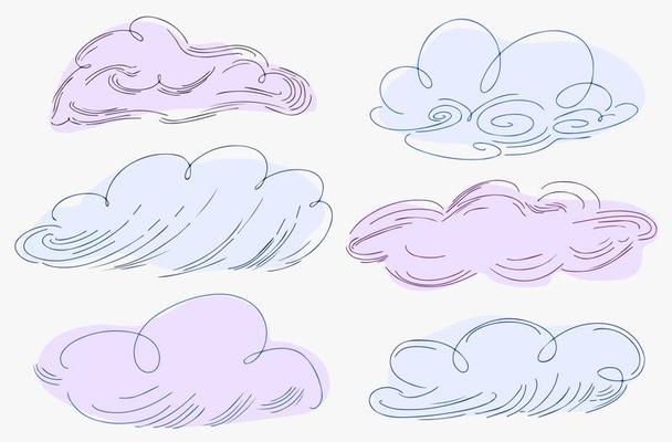 Set of vector clouds drawn in doodle style.