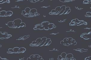 Seamless cloud pattern graphics in trendy style on white background. vector