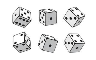 casino plano dado conjunto aislado vector ilustración para juego juegos diseño, mesa o tablero juegos dados y póker. blanco cubitos con aleatorio números de negro puntos o pepitas y redondeado bordes