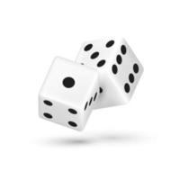 Casino realistic dice isolated 3d  vector illustration for gambling games design,  poker, tabletop or board games. White cubes with random numbers of black dots or pips and rounded edges