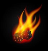 casino realista dado en fuego 3d vector ilustración para juego juegos diseño, póker, mesa, tablero juegos. ardiente negro cubitos con aleatorio números de puntos y redondeado bordes