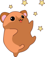 isolerat illustration söt hamster Valp Hoppar från lycka och glädje söt chibi japansk stil emoji karaktär klistermärke uttryckssymbol leende känsla maskot design png