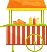 bright vector illustration of a cart with hot dogs, fast food, street food