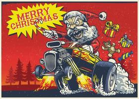 santa claus drive the hot rod car vector