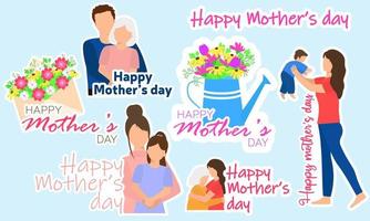 A collection of stickers that say happy mother's day. vector