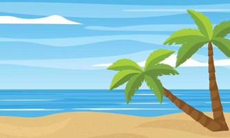 playa escena con un palma árbol en el playa. verano mar antecedentes. vector ilustración.