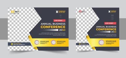 Corporate horizontal business conference flyer template with social media post vector