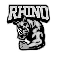 Rhino mascot showing his muscle arm vector