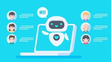 Auto reply system with intelligent robots provide information and help customers with problems vector