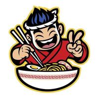 Japanese cartoon chef eating the ramen vector