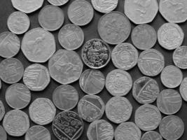 Pound coins, United Kingdom in black and white photo