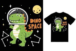 Cute dinosaur in space illustration with tshirt design premium vector