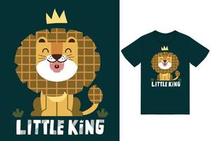Cute lion little king illustration with tshirt design premium vector