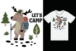 Camper cute deer illustration with tshirt design premium vector