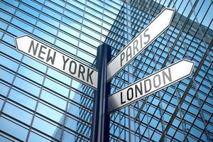 Capital Cities - Signpost With Three Arrows, Office Building in Background photo