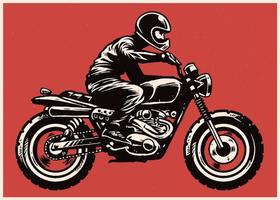 hand drawing style man riding scrambler style motorcycle vector