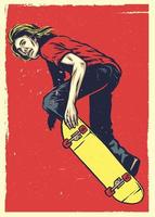 Skater act on the skateboard in hand drawing style vector